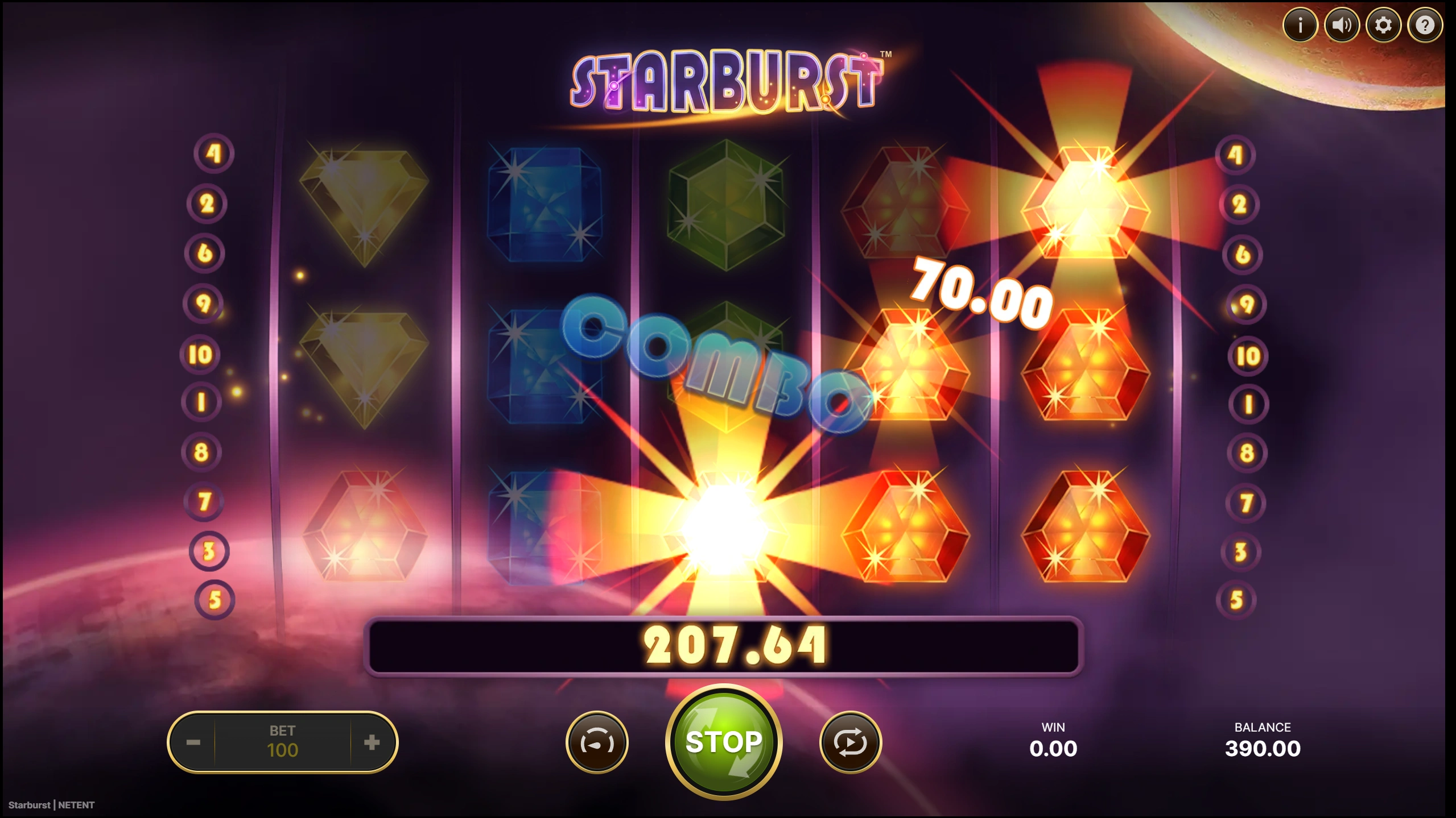 Starburst slot gameplay screenshot